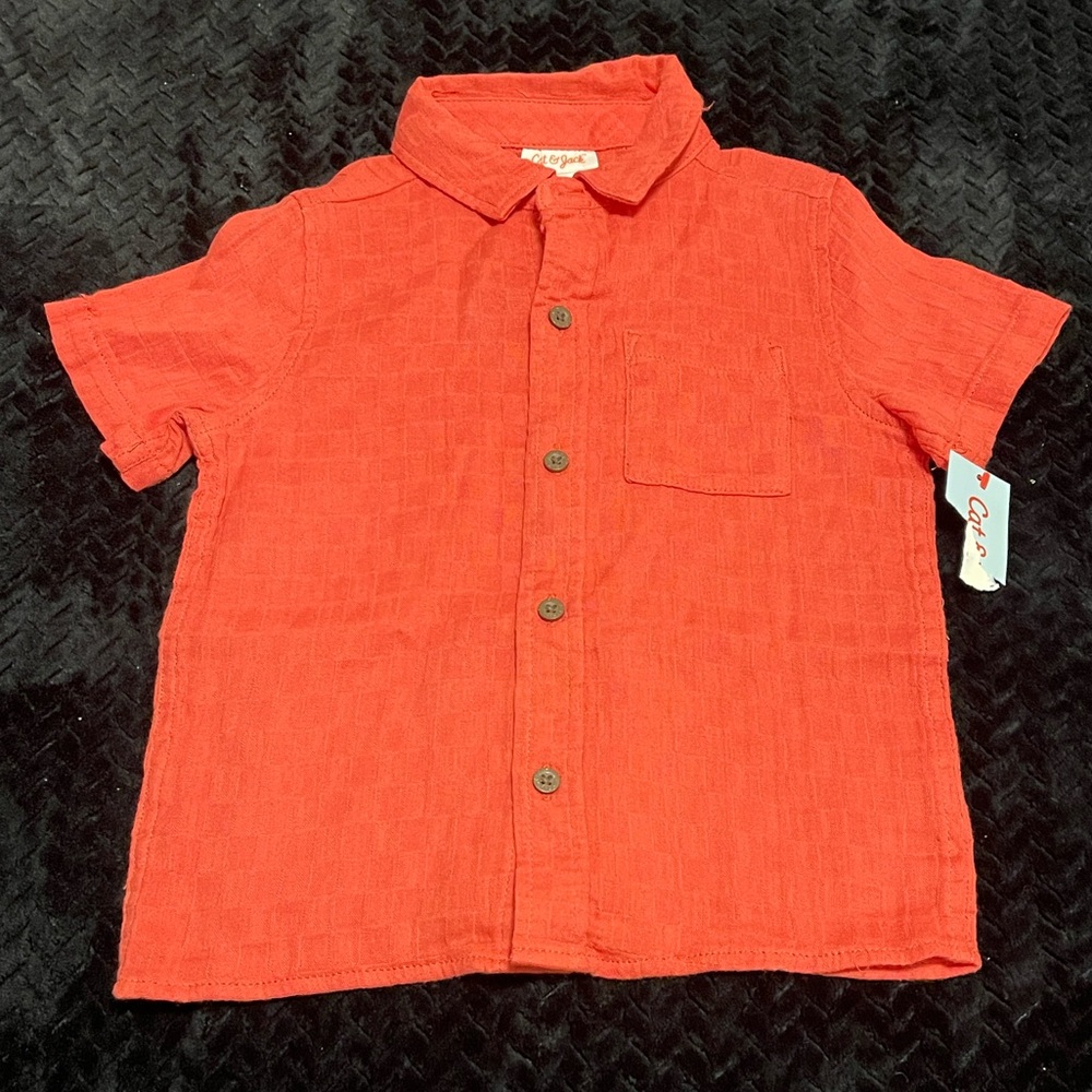 Cat & Jack Vibrant Red Button Down Shirt